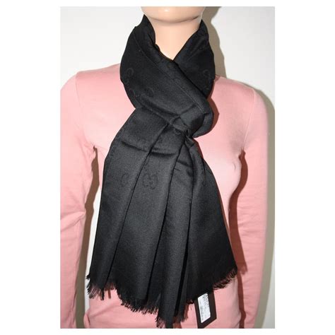 gucci shimmer gg pattern scarf black|gucci wool scarf sale.